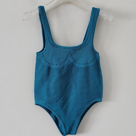 ZARA | Seamless Perforated Bodysuit Top Teal Blue Green Sz XS Small - Picture 3 of 5